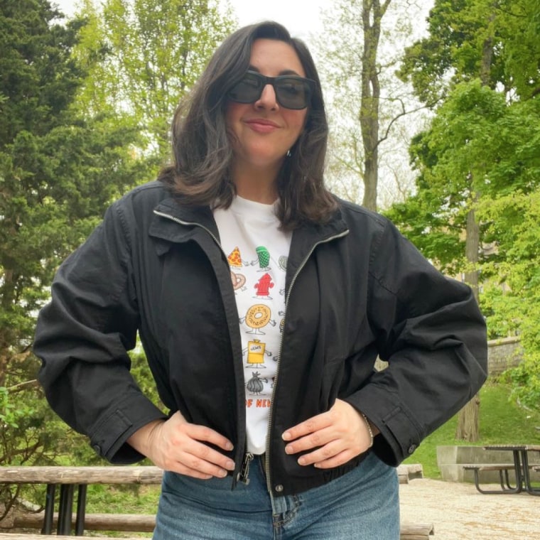 Deputy managing editor Jess Bender rocks the Old Navy x Christopher John Rogers bomber jacket.