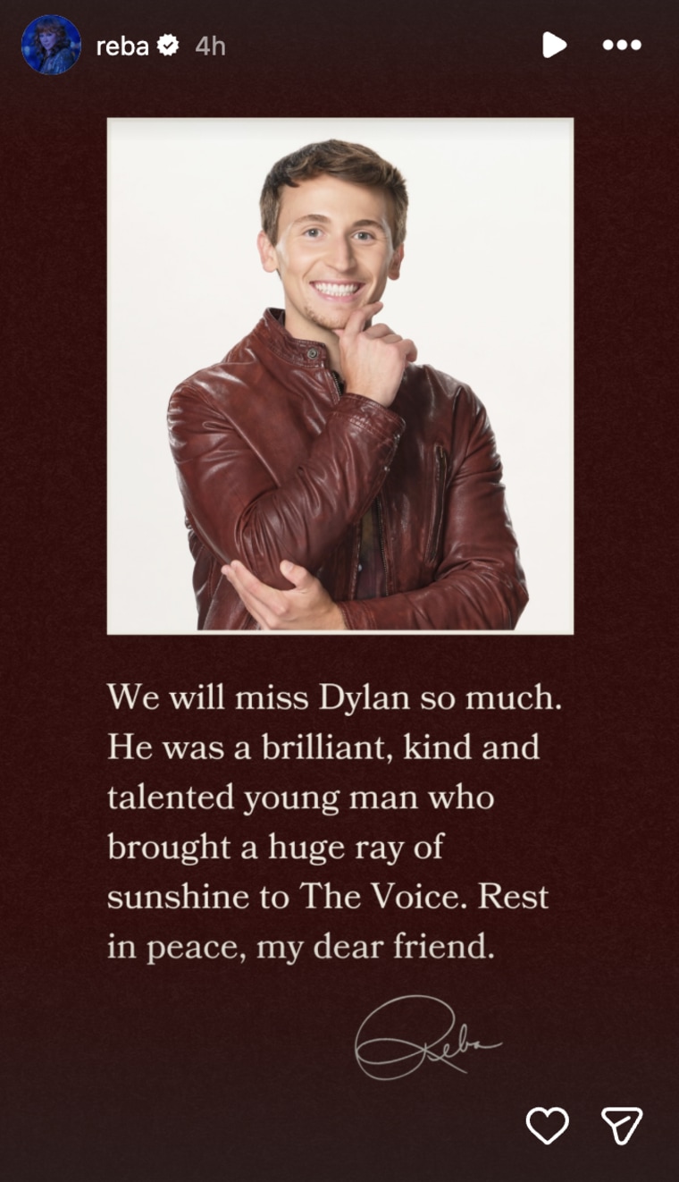 Reba McEntire, who coached the singer, honored him on her Instagram story.