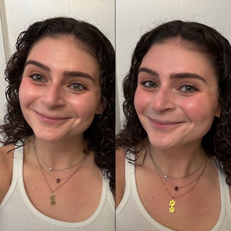 A woman applying Rhode’s Pocket Blush in the shade Tan Line.