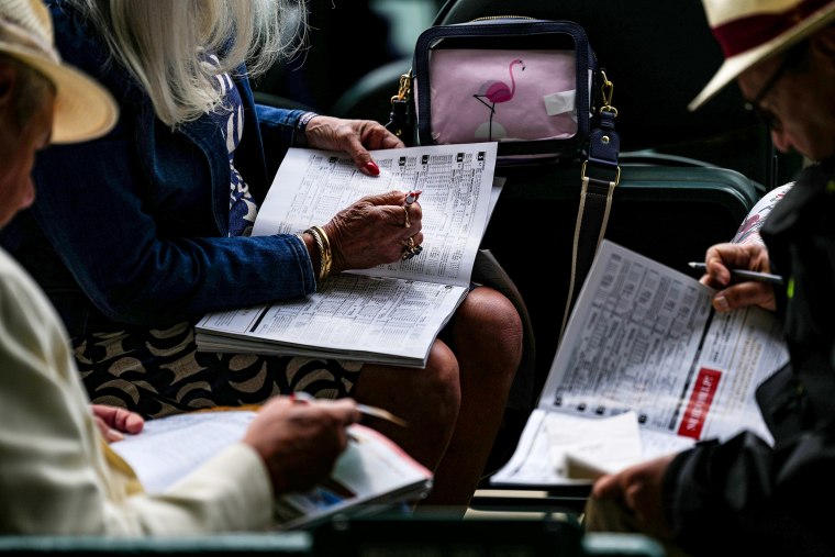 Fans look over the program.