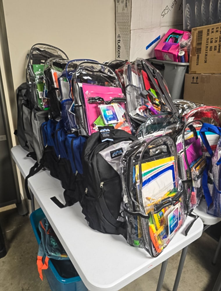Backpacks donated to the Safe Sleep Lot. 