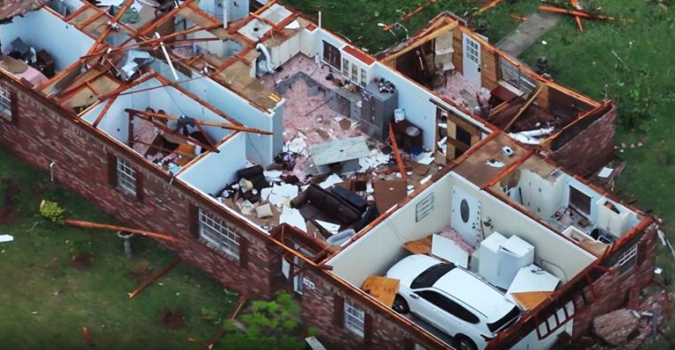 A destroyed house in Purvis, Miss., after a tornado struck on May 6, 2026.