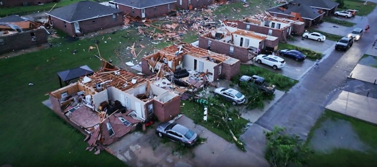 Destroyed houses in Purvis, Miss., after a tornado struck on May 6, 2026.