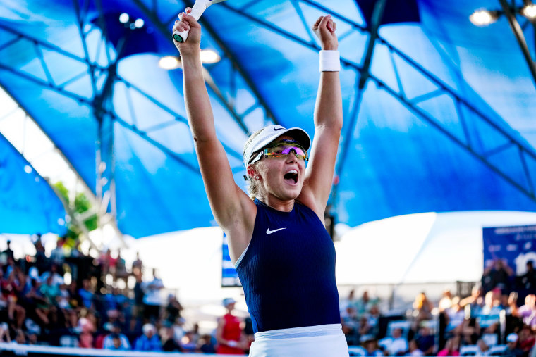 Anna Leigh Waters after winning an extended rally during the mixed pro doubles gold medal match of the Franklin U.S. Open Pickleball Championships in Naples, Fla. on April 18.