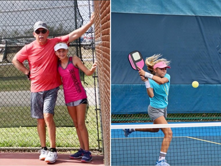 Anna Leigh competed in the 2018 US Open with her grandpa, Neil Eichelberger (left). 