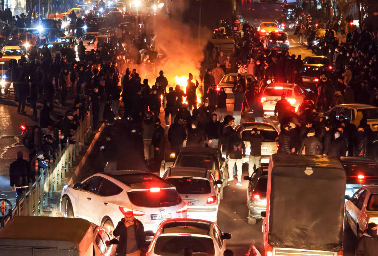 People gather during protest  in Tehran, Iran.