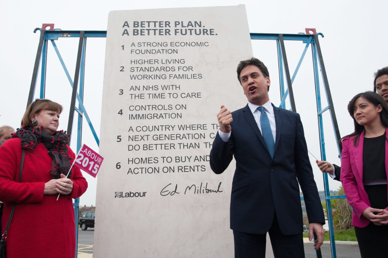 Ed Miliband as leader of the Labour party during a general election campaign in Hastings, England in 2015.