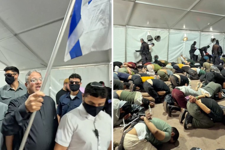 A video posted by Israeli security minister Itamar Ben-Gvir shows a group of Gaza activists in what appears to be a makeshift detention area at Ashdod port.
