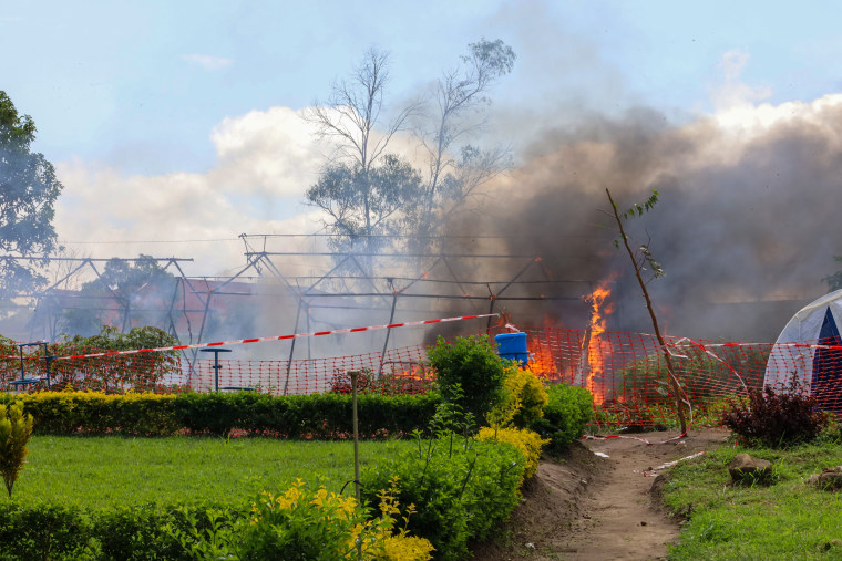 Ebola treatment center on fire.