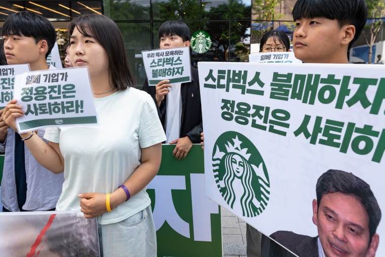 Protest Against Starbucks Korea In Seoul.
