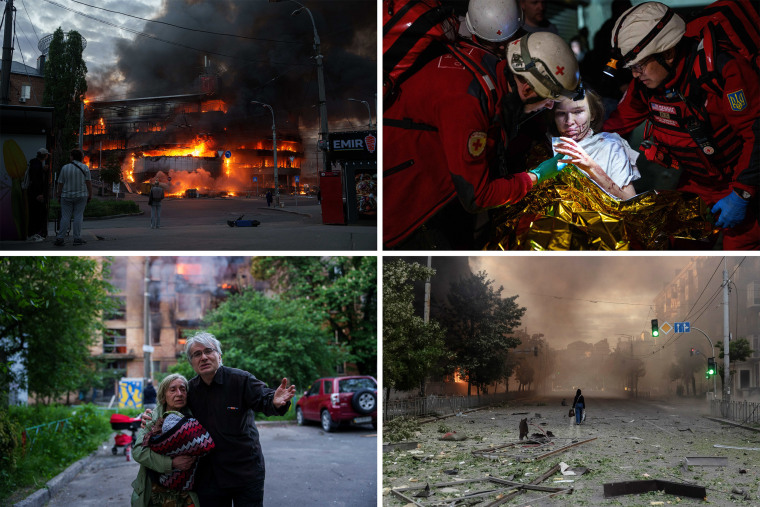 The aftermath in Kyiv following Russian strikes on Sunday.