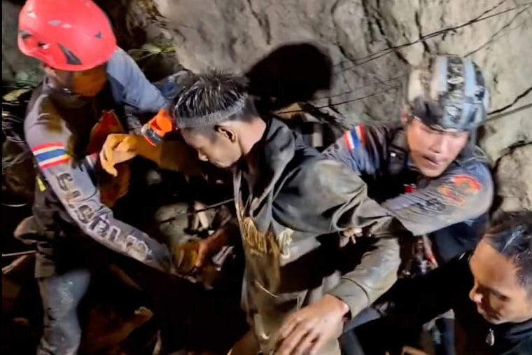 A man is rescued from a cave in Laos on May 29, 2026.