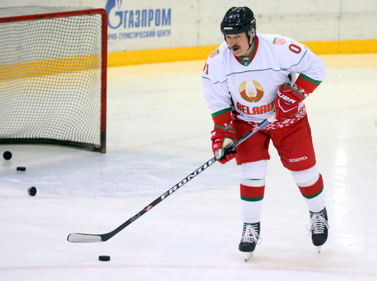Russian President Vladimir Putin and Belarussian President Alexander Lukashenko play Ice Hockey in Sochi