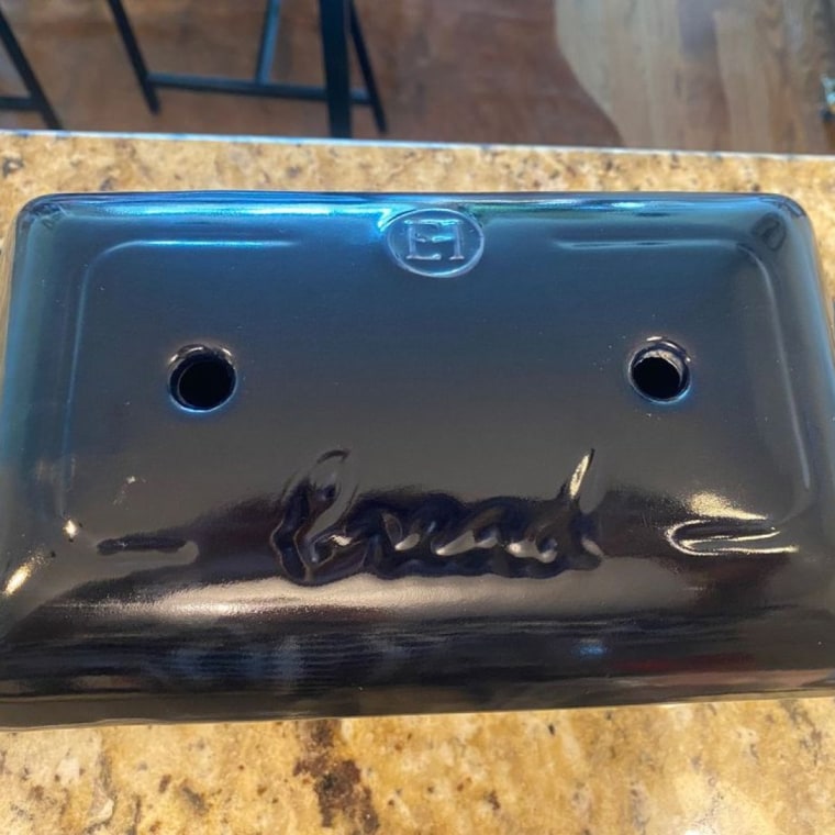 Emile Henry loaf pan sitting on a countertop