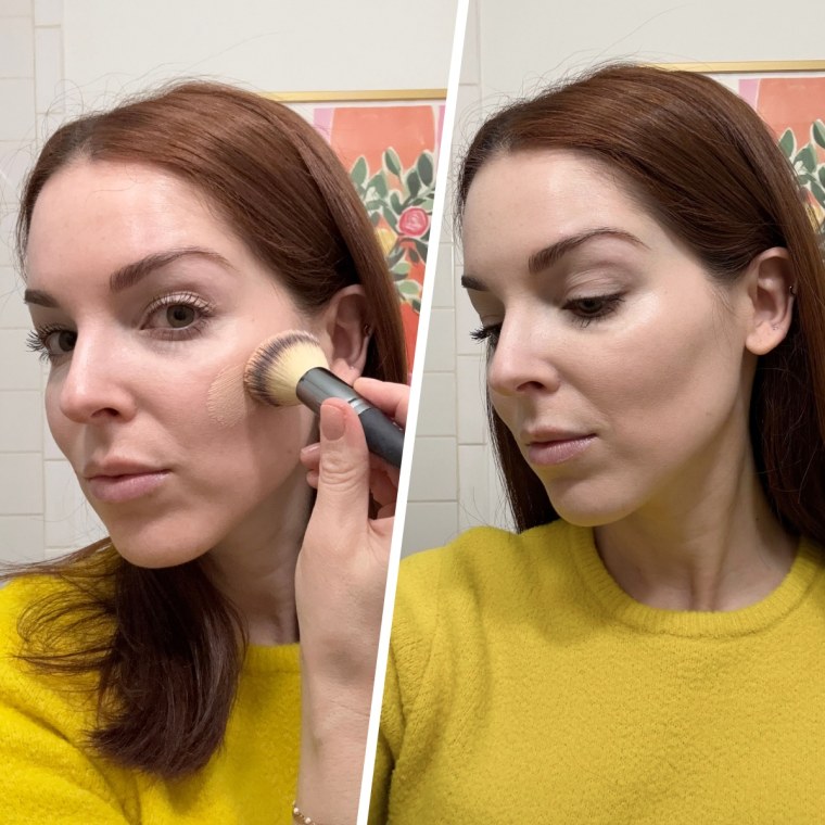 IT Cosmetics Do It All Sheer Tint Face Balm before (left) and (after) application.