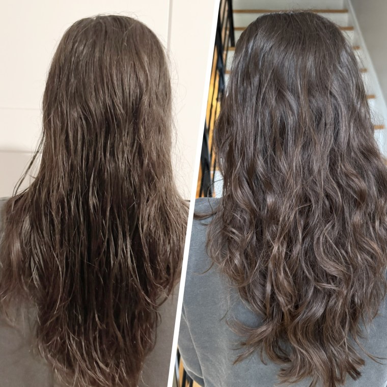 Deputy partnerships editor Francesca Cocchi Zabloudil before and after spritzing her hair with the Ouai Wave Spray.