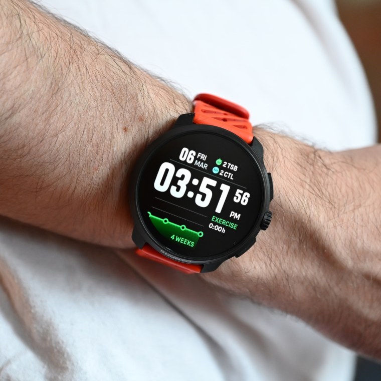 A close up of the Suunto Race 2 on the wrist of the writer.