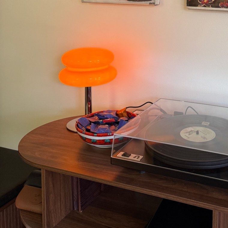Senior editor Julie Ricevuto adds some ambiance to her space with the Glivpny Mushroom Table Lamp.