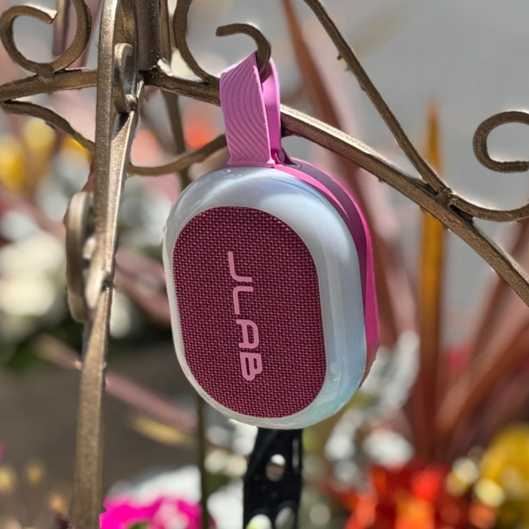 The JLab Pop Party speaker hung perfectly on one of my planters to keep me entertained while gardening outdoors.