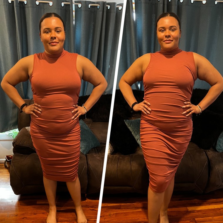 Editor Kamari Stewart before and after pulling on her Shapermint shorts.