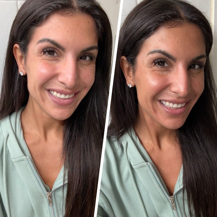 Associate producer Alexa Arent before and after applying the L'Oréal Lumi Glotion.