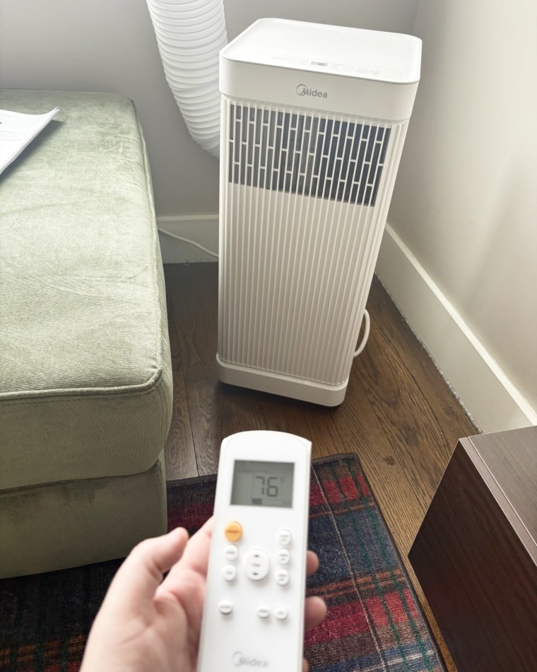 The Midea portable AC and its easy to use remote.