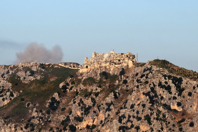 An Israeli flag flies over the medieval Beaufort Castle