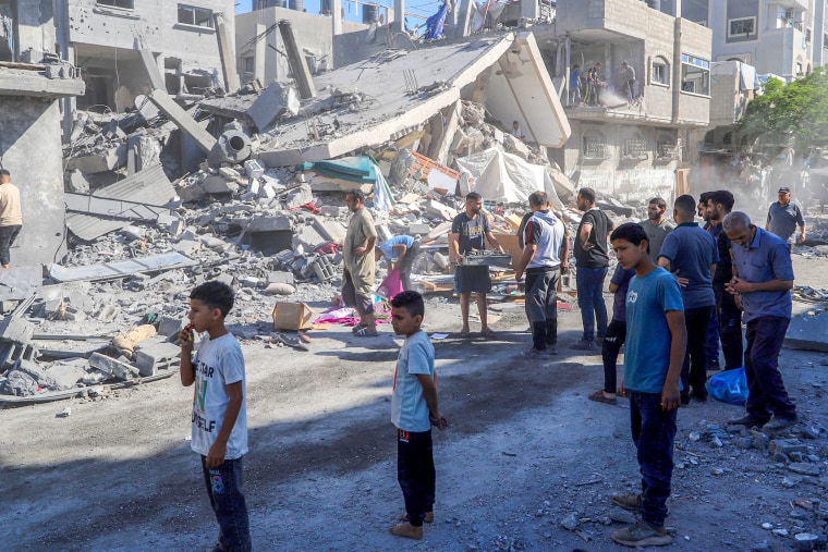 Destruction after Israel's attack on a building in Gaza.
