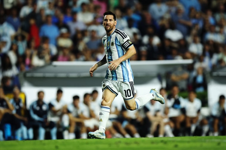 Lionel Messi of Argentina runs during a friendly match against Iceland on June 9, 2026 in Auburn, Ala.