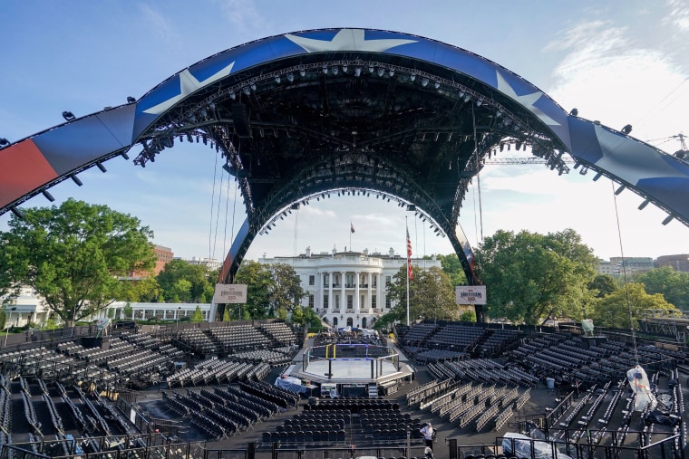 The UFC arena on the South Lawn of the White House during a media preview on Thursday, June 11, 2026.