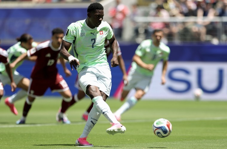 On-field action during a World Cup match.
