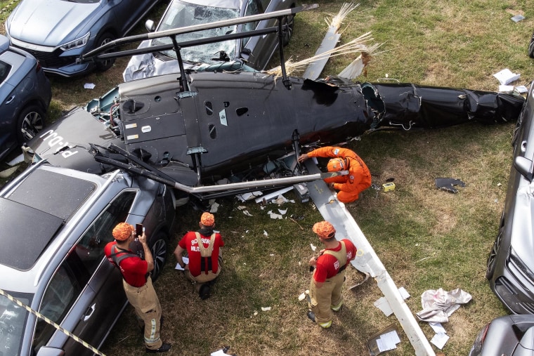 At least six people died in Brazil on June 14 after two helicopters crashed in western Rio de Janeiro, after a suspected mid-air collision, firefighters said. 