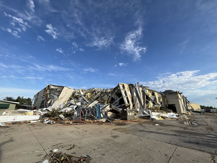 Tornado damage in Effingham, Ill., on June 18, 2026.