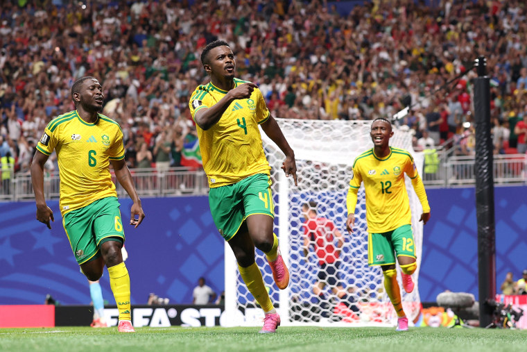Teboho Mokena celebrates on the field