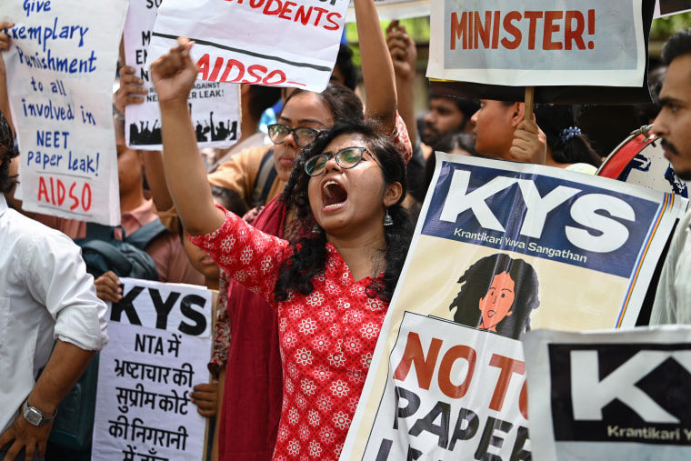 AlSA members stage a protest NEET paper leak