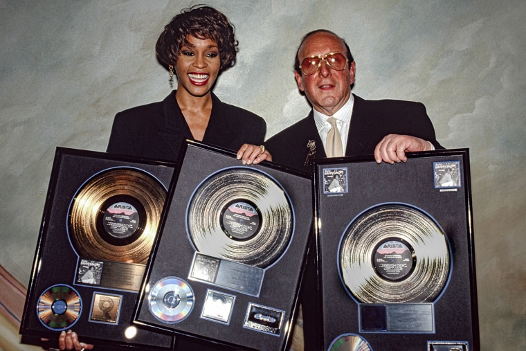 Whitney Houston and Clive Davis plaque presentation