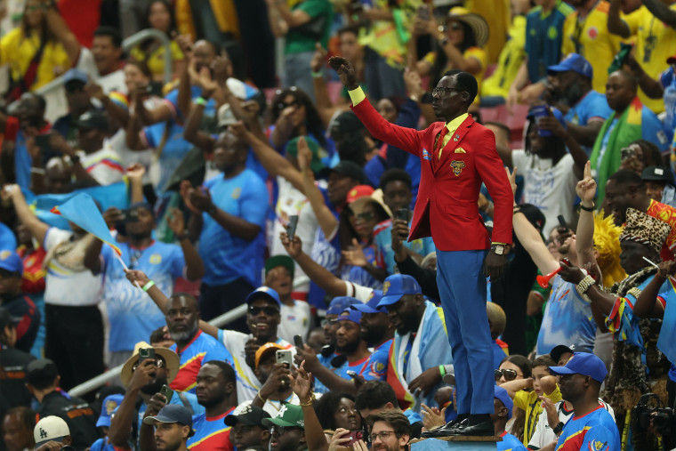 Congo DR fan Michel Nkuka Mboladinga, also known as Lumumba Vea, is seen before the FIFA World Cup 2026 Group K match between Colombia and Congo DR at Guadalajara Stadium on June 23, 2026 in Zapopan, Mexico.
