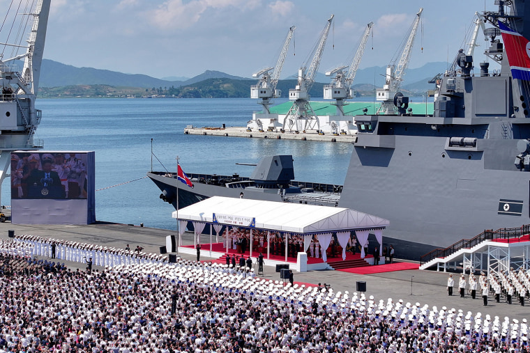 Commissioning ceremony of the new multipurpose destroyer Choe Hyon at Nampho port