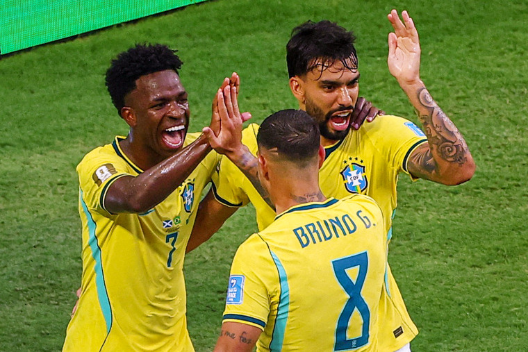 Brazil's Vinicius Junior celebrates.