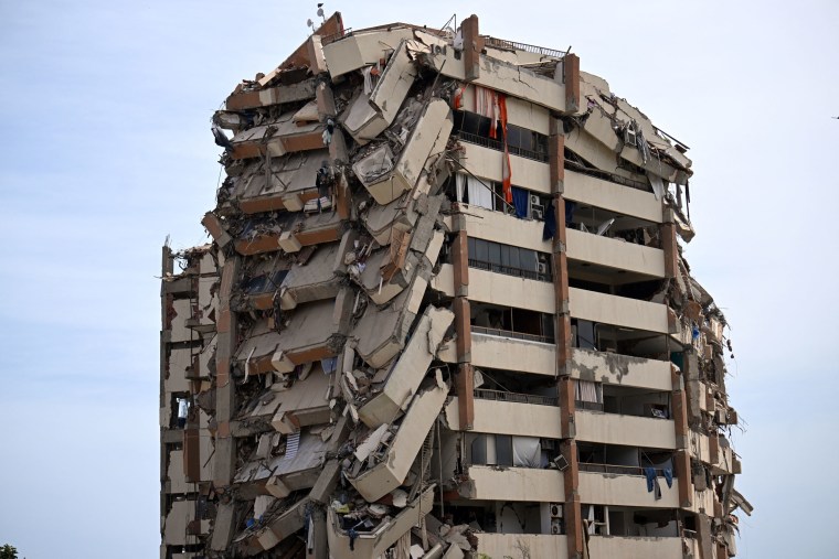 A heavily damaged apartment building following an earthquake in Catia La Mar, Venezuela, on June 25, 2026.