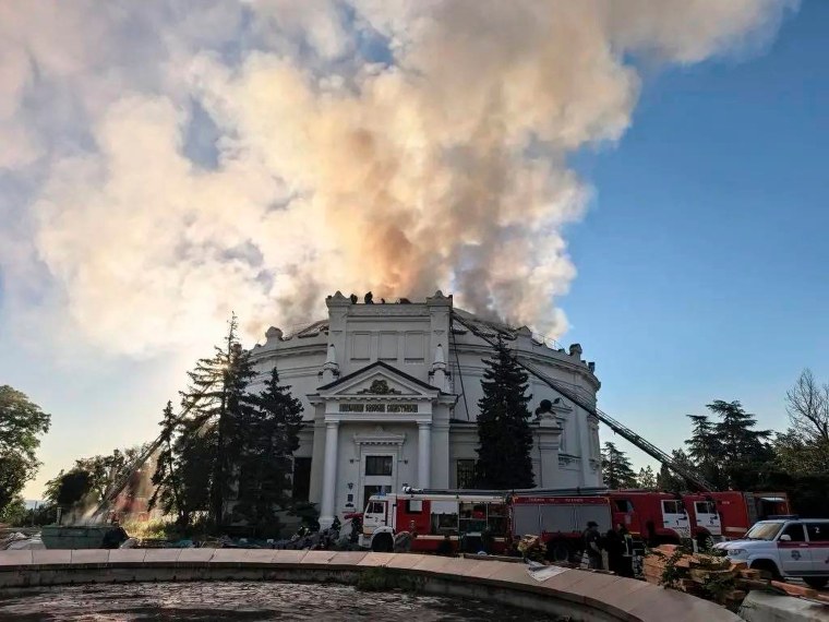 Firefighters put out a blaze in a museum in Sevastopol, Crimea