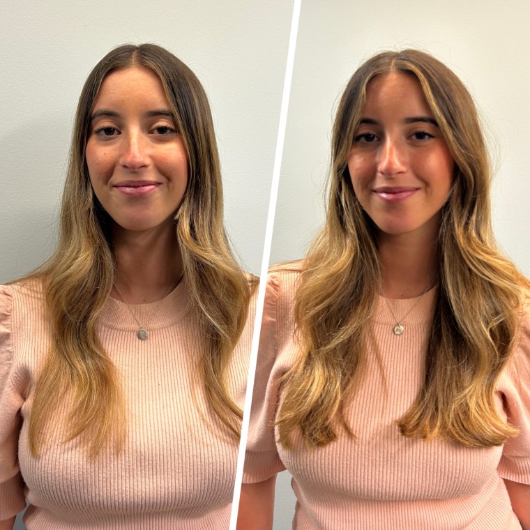 Page Sydney Albert before and after using the Color Wow Style on Steroids Texturizing Spray.