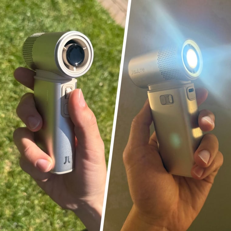 The JisuLife handheld fan has a scroll so you can set it to the level of your liking and it also acts as a flashlight.