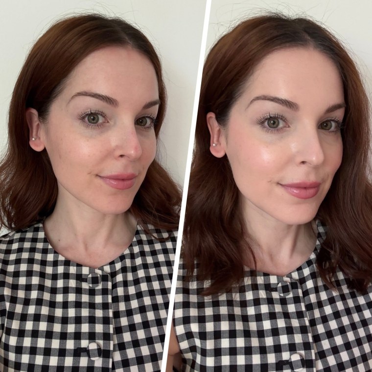 Editor Shannon Garlin before and after applying the Clinique Daily Calm Makeup Balm.