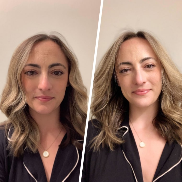 K18 Biomimetic Hairscience AstroLift Reparative Volume Spray before (left) and after (right.)