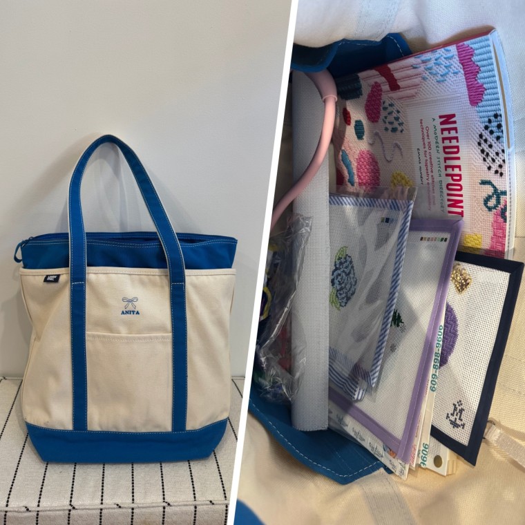 Anita Chomenko uses this bag to store her needlepoint project.