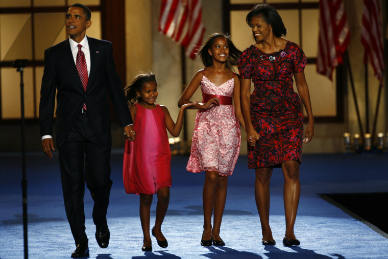 The Obama daughters, Sasha and Malia, were introduced to the world at the Democratic National Convention in August, 2008.