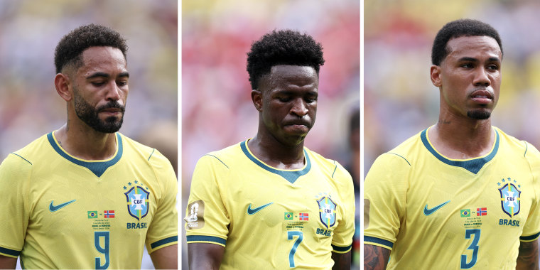 A triptych image of Team Brazil players.