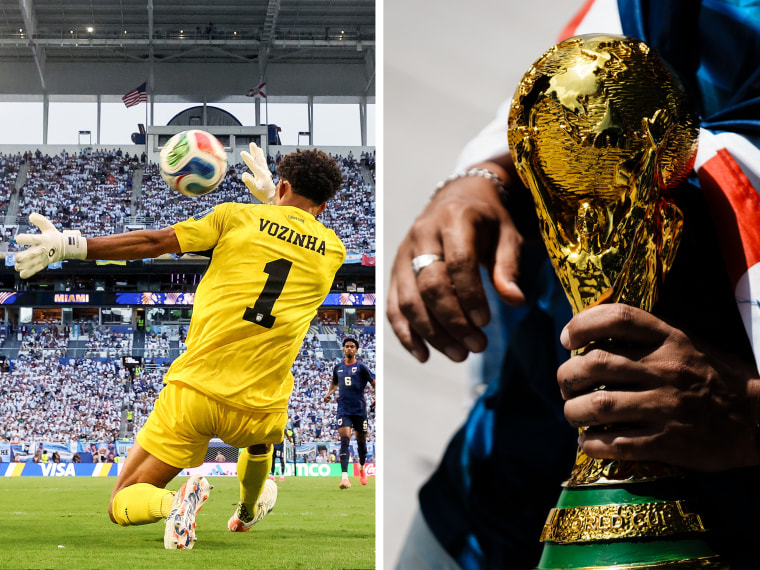 A diptych of world cup photos.