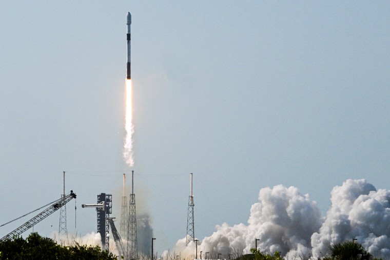 A SpaceX Falcon 9 rocket launches from Space Force Station's Launch Complex 40 in Cape Canaveral, Florida, on July 21, 2026.